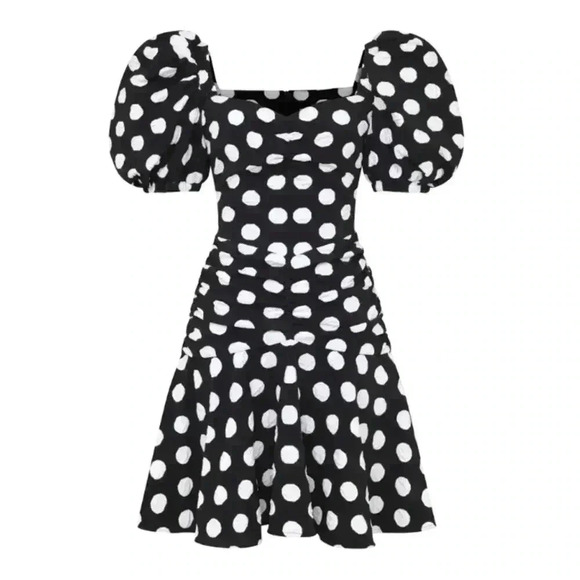 Autumn Adeigbo Dresses & Skirts - Autumn Adeigbo Bianca Puff Sleeve Black Polka Dot Mini Dress